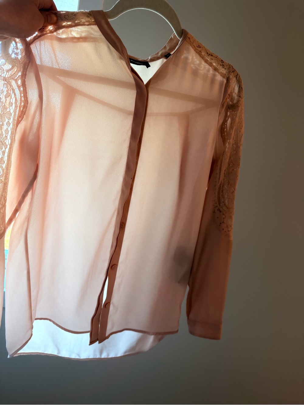 The Kooples Pale Pink Lace-Trim Button-Front Blouse - Picture 3 of 6